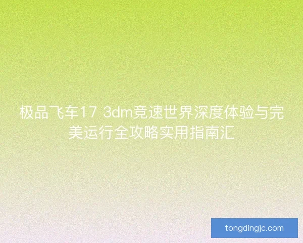 极品飞车17 3dm竞速世界深度体验与完美运行全攻略实用指南汇